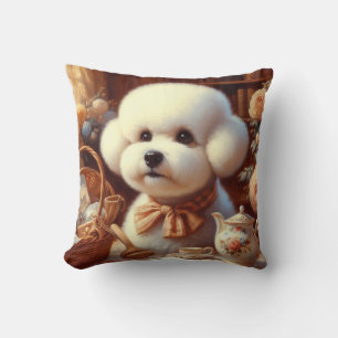 Cojín Decorativo Retro Bichon Frisé Pintura
