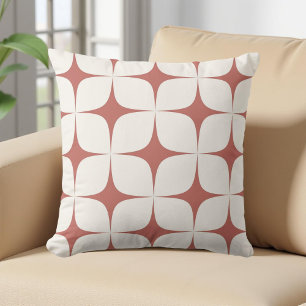 Cojín Decorativo Retro Blanco y Rojo Siglo Medio Moderno Geométrico
