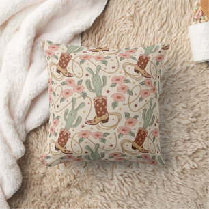 Cojín Decorativo Retro Boho Occidental Patrón de Cactus y Floral de