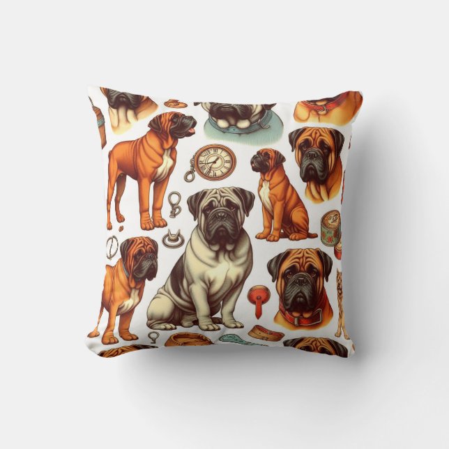 Cojín Decorativo Retro Bullmastiff Seamless (Anverso)