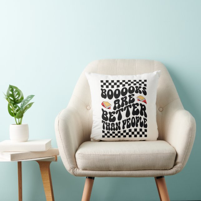 Cojín Decorativo Retro Checkerboard "Books Are Better" Graphic (Silla)