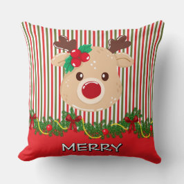 Cojín Decorativo Retro Christmas Stripe Pattern & Reindeer Custom
