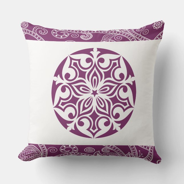 Cojín decorativo retro CÍRCULO TRIBAL Púrpura (Anverso)