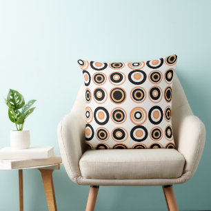 Cojín Decorativo Retro Círculos Pastel Naranja Negro Sobre Blanco