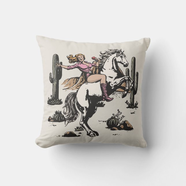 Cojín Decorativo Retro Cowgirl Riding Horse Throw Pillow (Anverso)
