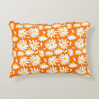 Cojín Decorativo Retro daisy floral: cosecha naranja.
