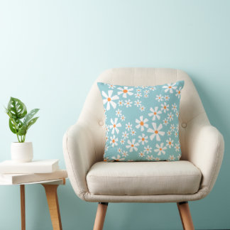 Cojín Decorativo Retro Daisy Floral Pattern Teal