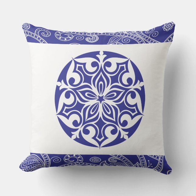 COJÍN DECORATIVO retro de CÍRCULO TRIBAL AZUL (Anverso)
