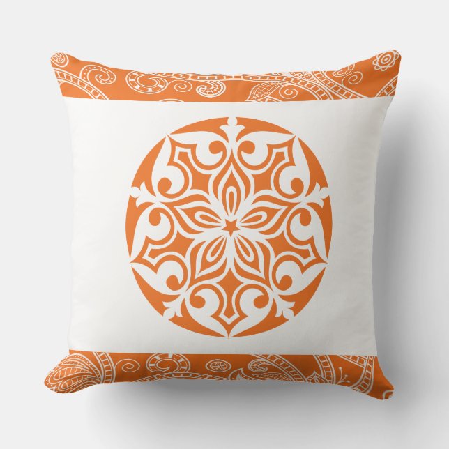Cojín decorativo retro de CÍRCULO TRIBAL naranja (Anverso)