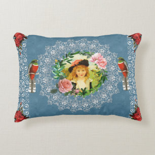 Cojín Decorativo Retro de color con encaje y flores