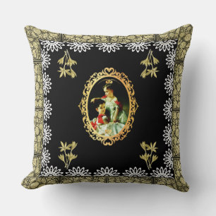 Cojín Decorativo Retro de color con encaje y flores
