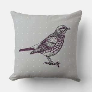 Cojín decorativo retro de DISEÑO DE AVES GRIS VINT