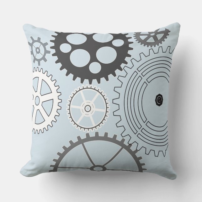 COJÍN DECORATIVO retro de DISEÑO DE ENGRANAJE AZUL (Anverso)