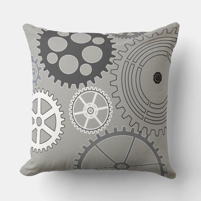 COJÍN DECORATIVO retro de DISEÑO GRIS GEARS (Anverso)