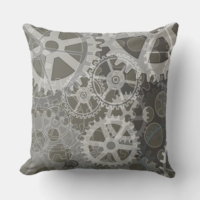 COJÍN DECORATIVO retro de DISEÑO GRIS GEARS (Anverso)