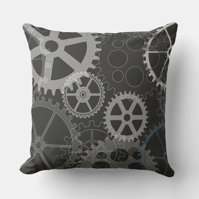 COJÍN DECORATIVO retro de DISEÑO GRIS GEARS (Anverso)