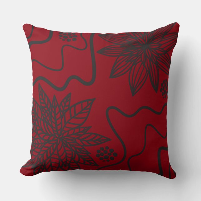 COJÍN DECORATIVO retro de DISEÑO NEGRO FLORAL ROJO (Anverso)