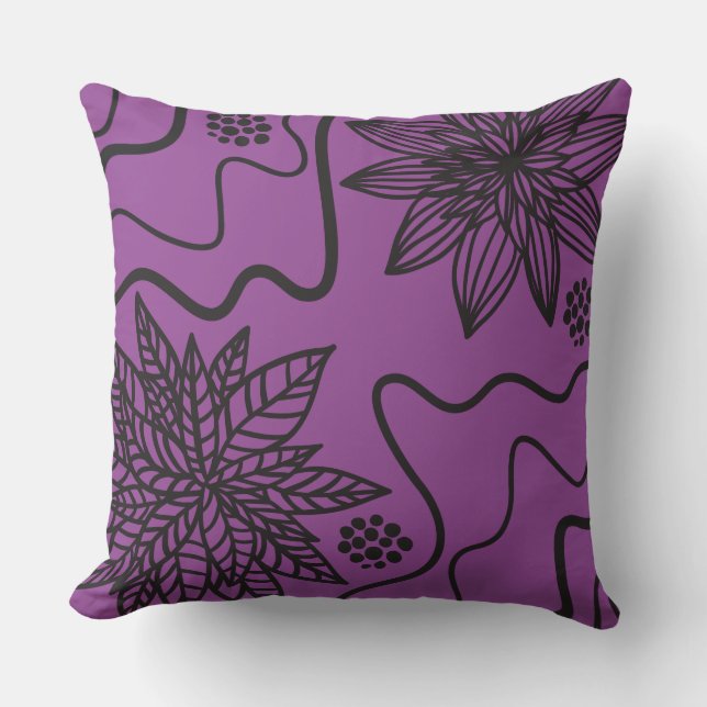 Cojín decorativo retro DE DISEÑO NEGRO PURPLE FLOR (Anverso)