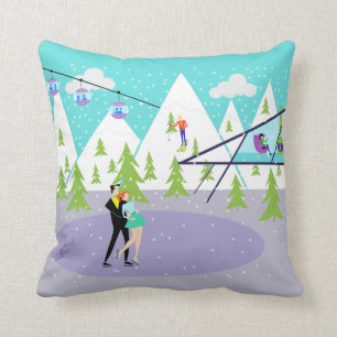 Cojín decorativo retro de la estación de esquí 