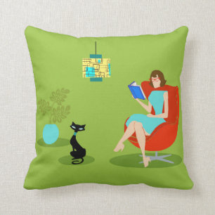 Cojín decorativo retro de la mujer de la lectura