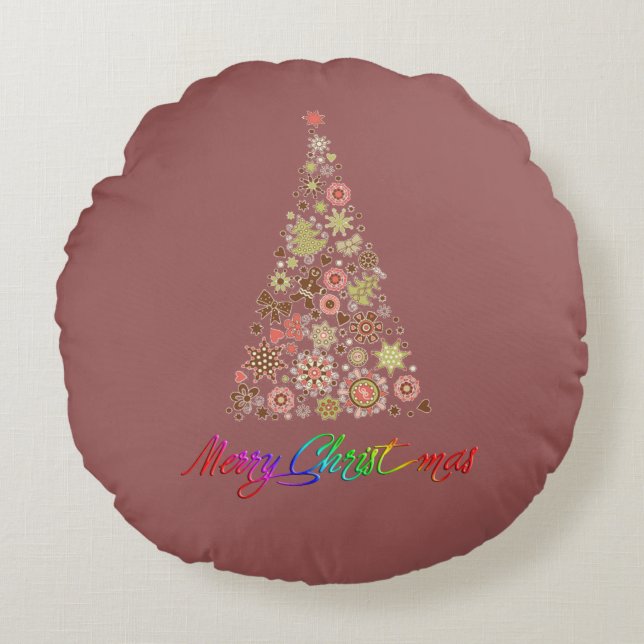 Cojín decorativo Retro de Ronda de Árbol de Navida (Anverso)