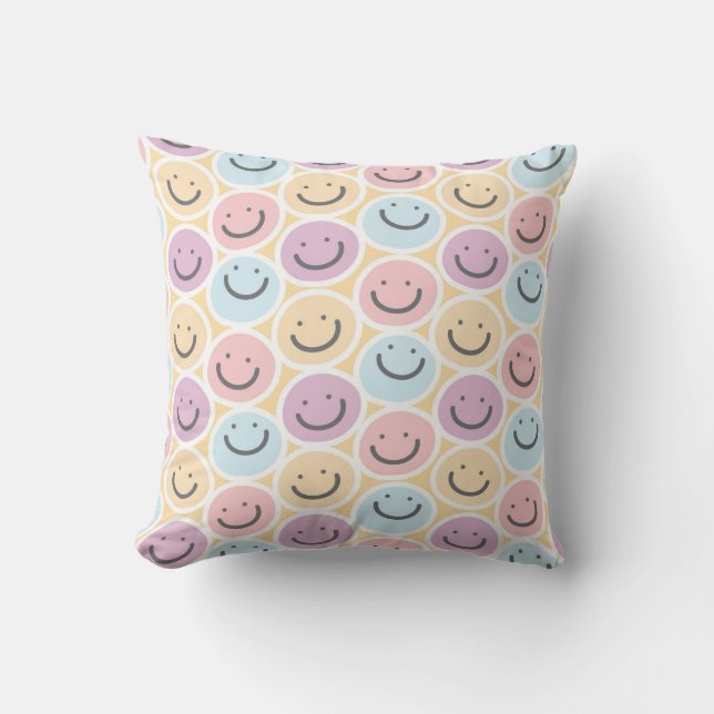 Cojín Decorativo Retro Doodle Emoji Sonriente (Anverso)