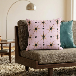 Cojín Decorativo Retro Estrellas Modernas de Medianos de Siglo Rosa