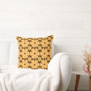 Cojín Decorativo Retro Fall Daisy Floral Pattern Warm Earthy Brown