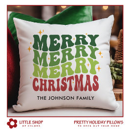 Cojín Decorativo Retro Feliz Navidad Nombre Personalizable