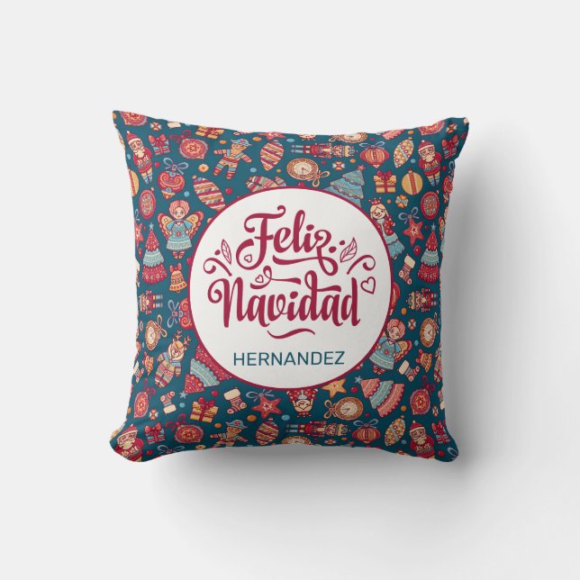 Cojín Decorativo Retro Feliz Navidad personalizada (Anverso)