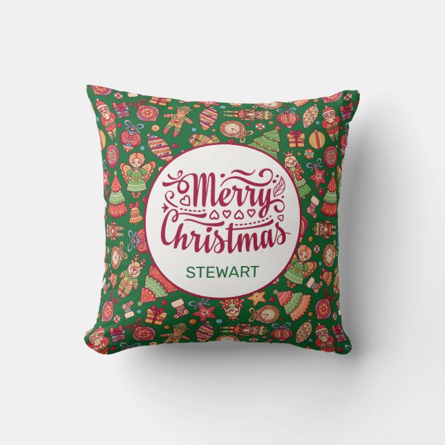 Cojín Decorativo Retro Feliz Navidad personalizada (Anverso)