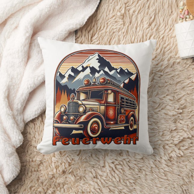 Cojín Decorativo Retro-Feuerwehrauto & Berg (Manta)