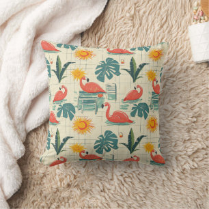 Cojín Decorativo Retro Flamingo Piscina Patrón de Verano (12)