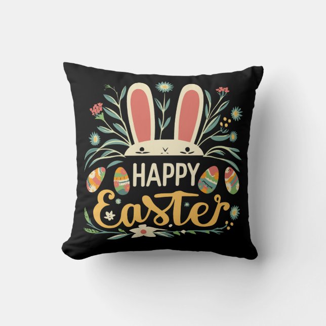 Cojín Decorativo Retro Floral Happy Easter Bunny Boho Spring (Anverso)