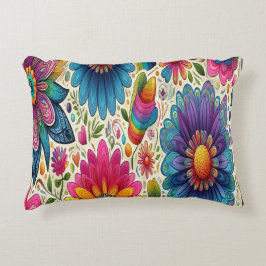 Cojín Decorativo Retro Floral Hippie Arcoíris