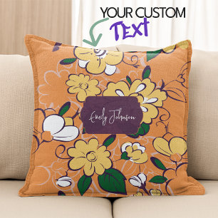 Cojín Decorativo Retro Floral Margarita Naranja Otoño Nombre Person