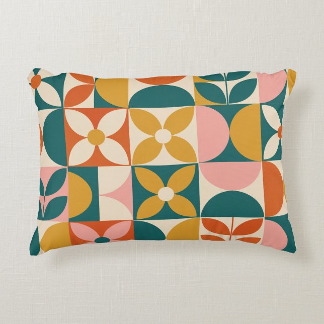 Cojín Decorativo Retro Floral Patchwork Geométrico (Anverso)
