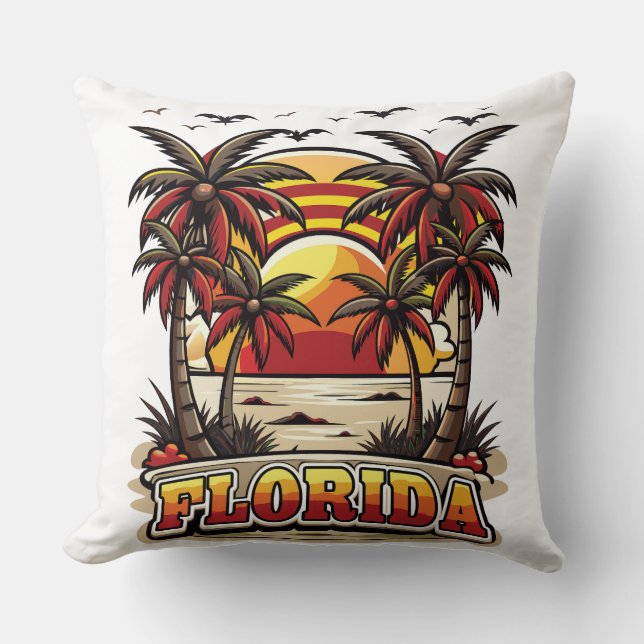 Cojín Decorativo Retro Florida Sunset con Palmeras (Anverso)