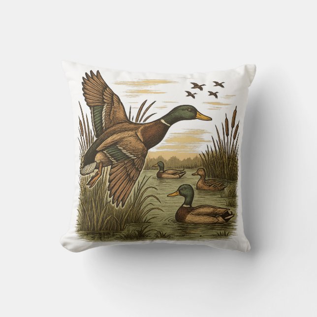 Cojín Decorativo Retro-Flying-Mallard-Duck-Hunting,  (Anverso)