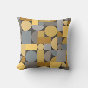Cojín Decorativo Retro Geométrico Arte Gris Amarillo