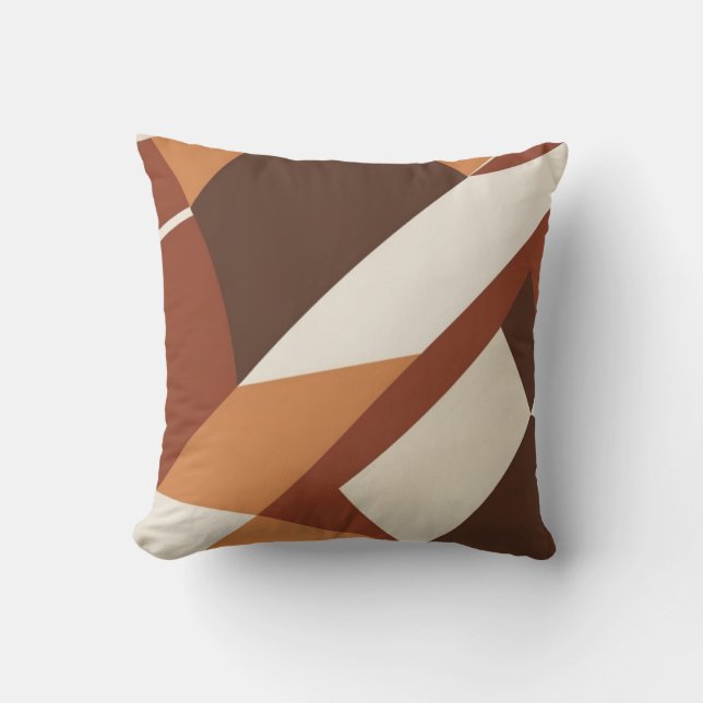 Cojín decorativo retro geométrico marrón y Naranja (Anverso)