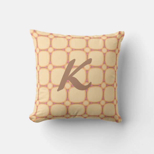 Cojín Decorativo Retro Groovy Cream Beige Pink Monogram (Anverso)