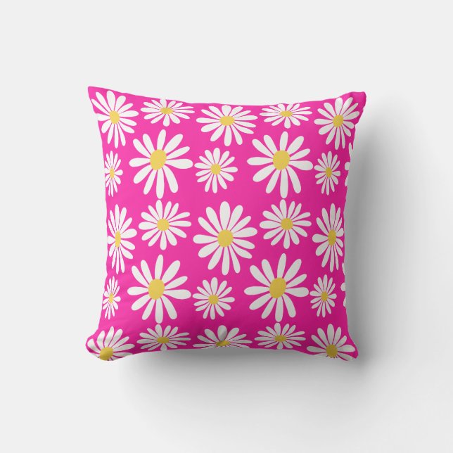 Cojín Decorativo Retro Groovy Daisies Spring Daisy Pattern Pink (Anverso)