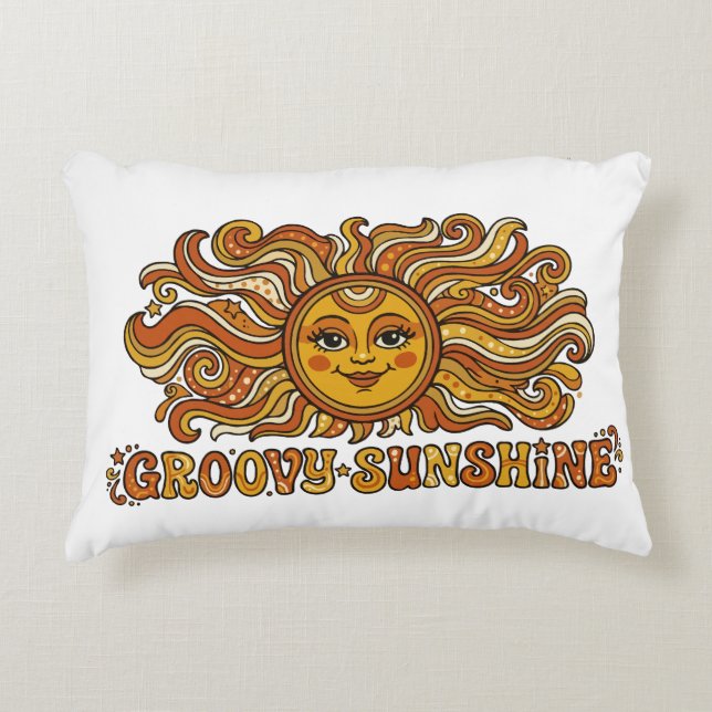 Cojín Decorativo Retro Groovy Sol Radiante Sonriente 70s (Anverso)