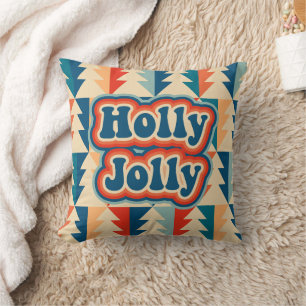 Cojín Decorativo Retro Groovy Vintage Árbol de Navidad Holly Jolly