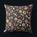 Cojín Decorativo Retro Grunge Sunshine Bliss<br><div class="desc">A bold fusion of 90s street style and retro optimism. This design features a classic happy, face centered within a radiant sun, flower silhouette. The artwork utilizes heavy grunge, design elements, including distressed textures, faded color palettes, and rough edges to create a weathered, vintage look that balances positivity with an...</div>