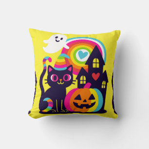 Cojín Decorativo Retro Halloween Kawaii Gato negro, diseño de calab
