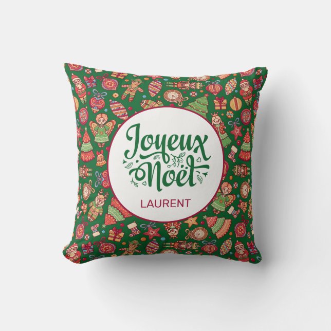 Cojín Decorativo Retro Joyeux Noel personalizado (Anverso)