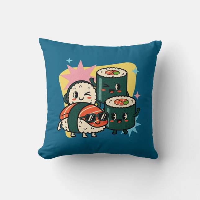 Cojín Decorativo Retro Kawaii Sushi Cute Japanese Food (Anverso)