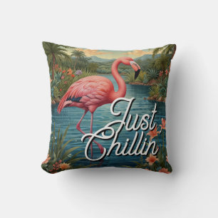 Cojín Decorativo Retro lindo flamenco rosa paraíso tropical  